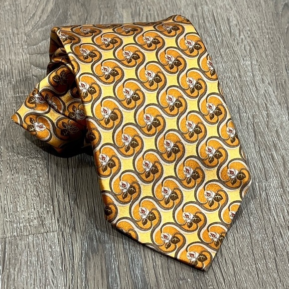 Ermenegildo Zegna Tie Yellow Floral Pattern Geometric 100% Silk Made in Italy - Picture 1 of 10